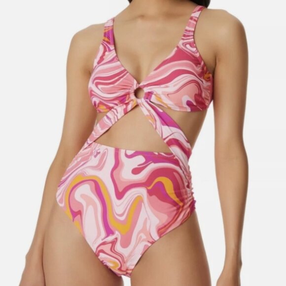 NWT! Jessica Simpson Pink Good Vibrations Cutout One Piece Swimsuit NEW! - Picture 1 of 3